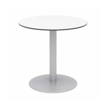 Kfi KFI 30" Round Outdoor Cafe Table - Designer White Phenolic Top - Silver Aluminum Frame - Ivy Series OLTP30RD-B2200SL-D354